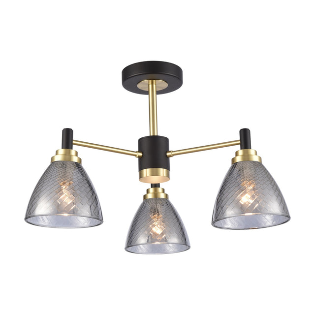 Metro 3 light ceiling light in black and brass finish