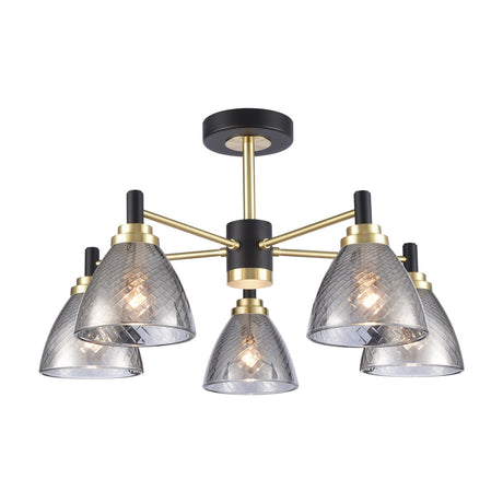 Metro 5 light ceiling light in black and brass finish