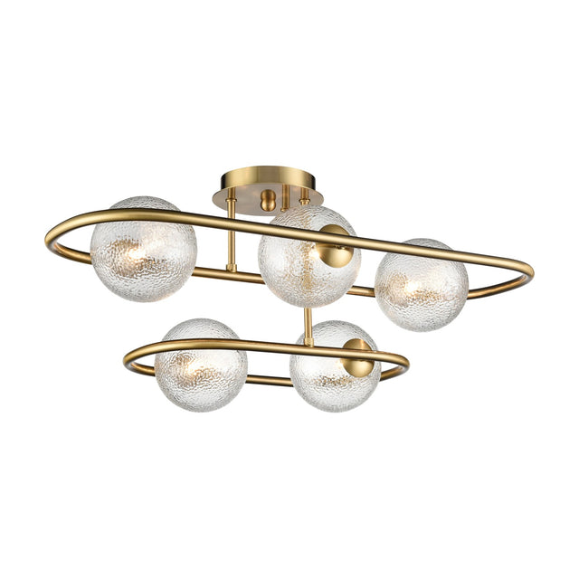 Trapeze 5 light ceiling light in brass finish