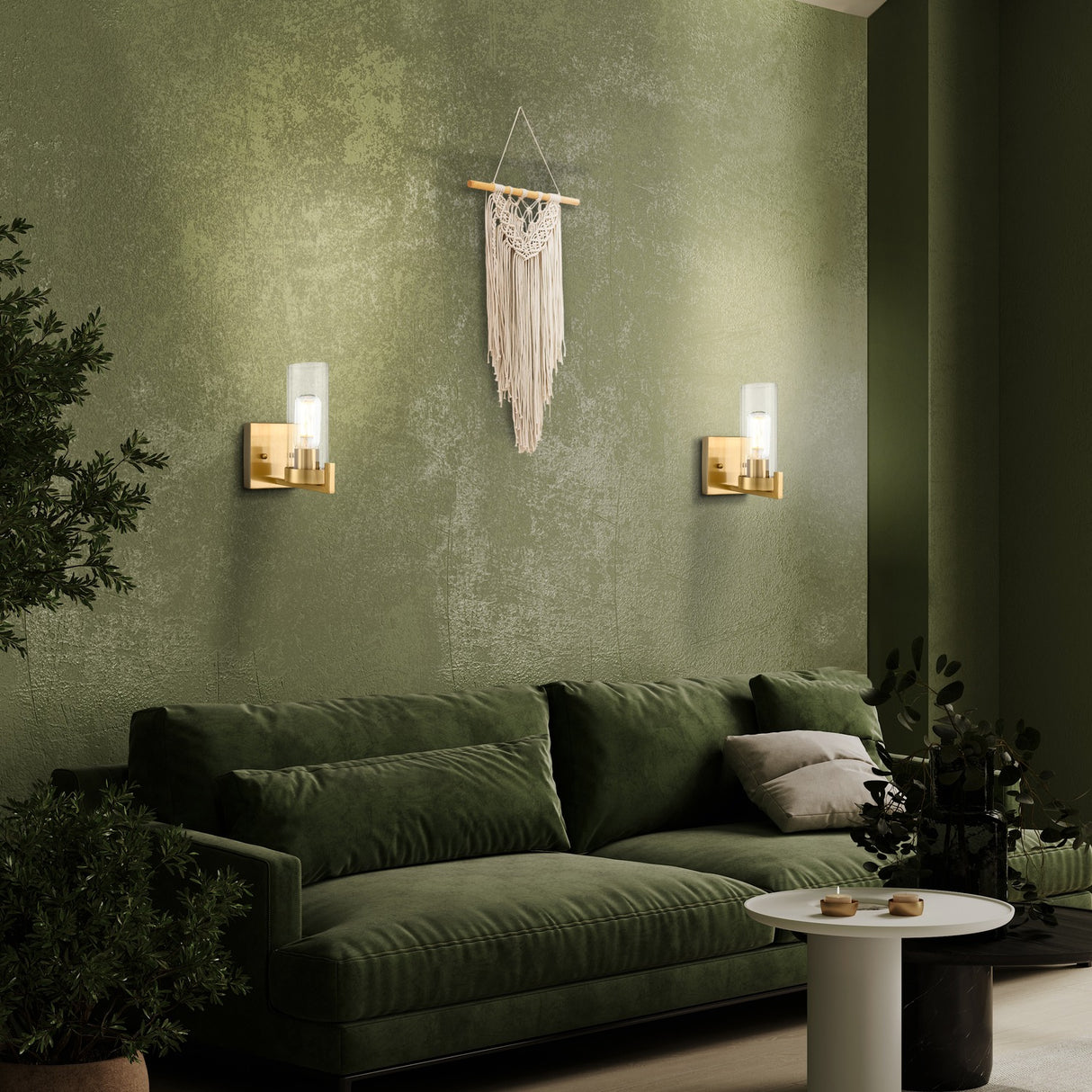 Camelot wall light in brass finish, shown in a room setting