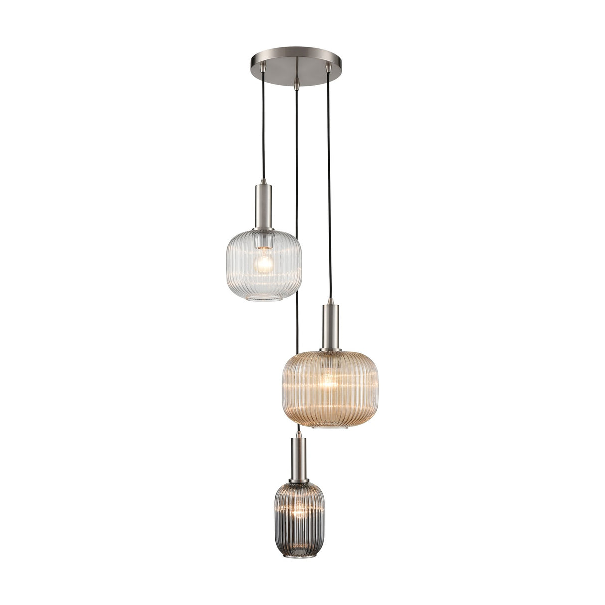 Mezcla 3 light pendant light in satin nickel finish, alternative view