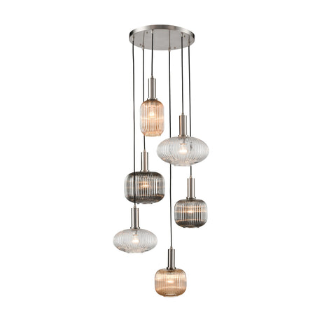 Mezcla 6 light pendant light in satin nickel finish