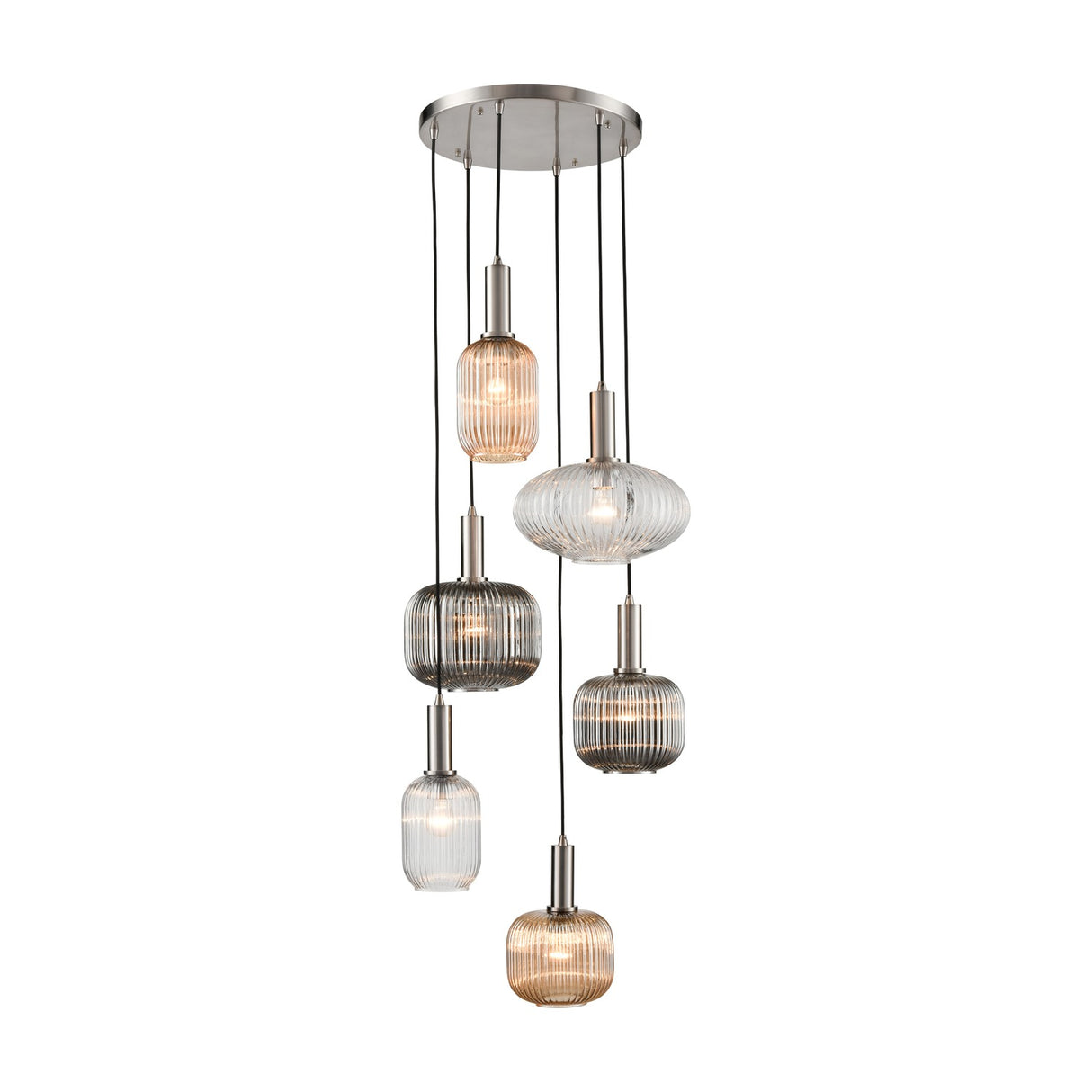 Mezcla 6 light pendant light in satin nickel finish, alternative view