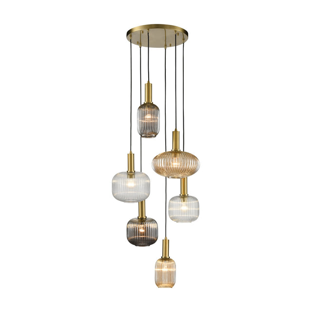 Mezcla 6 light pendant light in brass finish