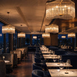Harp 6 light chandelier, shown in a room setting