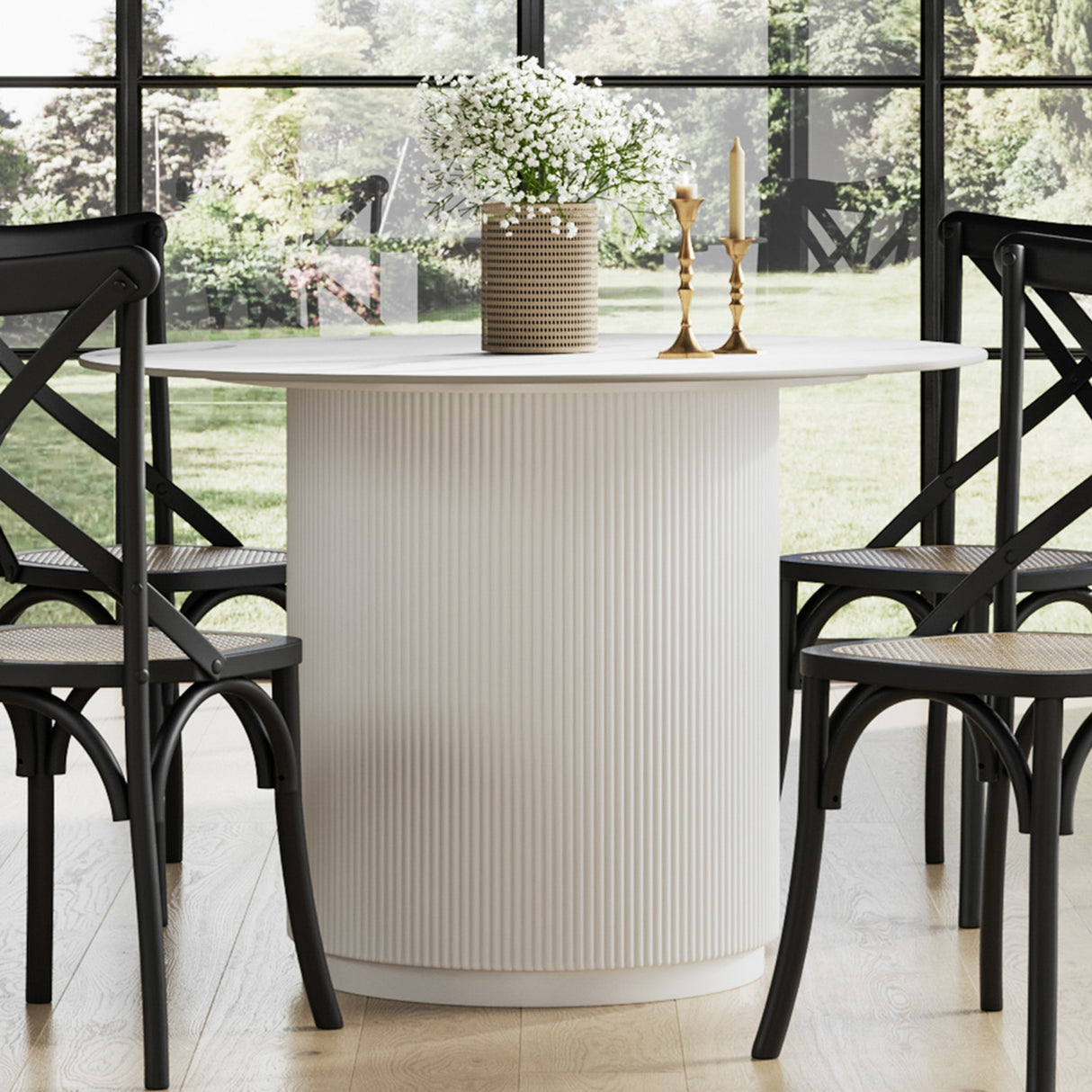 Fuji Dining Table - Stone with White