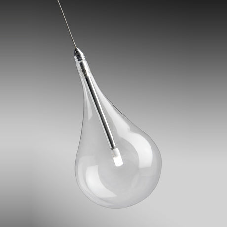 Yarvelle LED Replacement Glass Shade in clear teardrop form with slim neck and rounded bowl, chrome fitting visible, shown against a plain grey background.