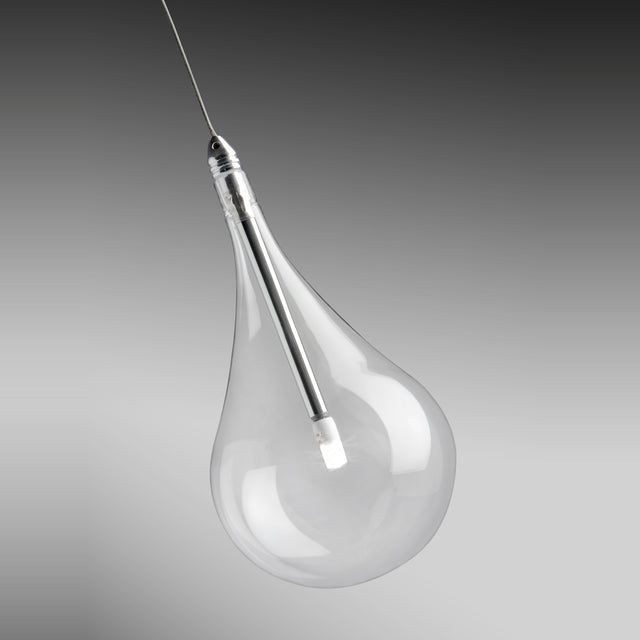 Yarvelle LED Replacement Glass Shade in clear teardrop form with slim neck and rounded bowl, chrome fitting visible, shown against a plain grey background.