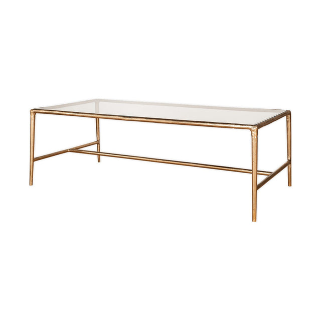 Gilasi Cast Metal & Glass Coffee Table - Antique Brass