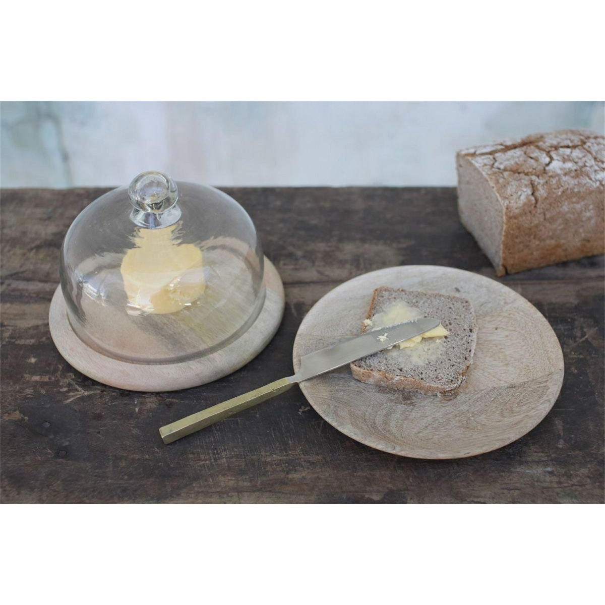 Mango Wood & Recycled Glass Dome - Clear