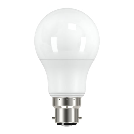 The Eveready 4.9W Non-Dimmable LED GLS Bulb, styled with a metallic B22 base, stands upright against a plain white background, highlighting its cool white 4000K light and energy-efficient lighting features.