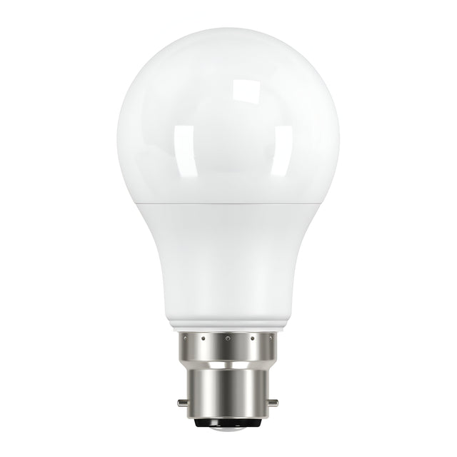 The Eveready 4.9W Non-Dimmable LED GLS Bulb, styled with a metallic B22 base, stands upright against a plain white background, highlighting its cool white 4000K light and energy-efficient lighting features.