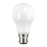 An Eveready 4.9W LED GLS Bulb with a B22 base is showcased on a plain white background. The bulb, known for its classic round shape, emits a warm white glow at 3000K and features an energy-efficient screw-in socket design.