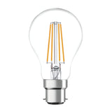 Against a white background is the Eveready 7W Non-Dimmable LED GLS Filament Bulb in warm white with B22 base, featuring visible filaments inside. This energy-efficient bulb effortlessly merges vintage aesthetics with modern technology.
