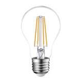 The Eveready 7W Non-Dimmable LED GLS Filament Bulb, featuring visible yellow rods, provides warm white illumination at 2700K and comes with a standard E27 screw base. This energy-efficient lighting option stands out against a plain white background, highlighting its sleek design.