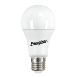 The Energizer 12.6W Non-Dimmable LED GLS Bulb features a standard E27 screw-in socket design and prominently displays the Energizer logo on its base, offering energy efficiency in a warm white light at 6500K.