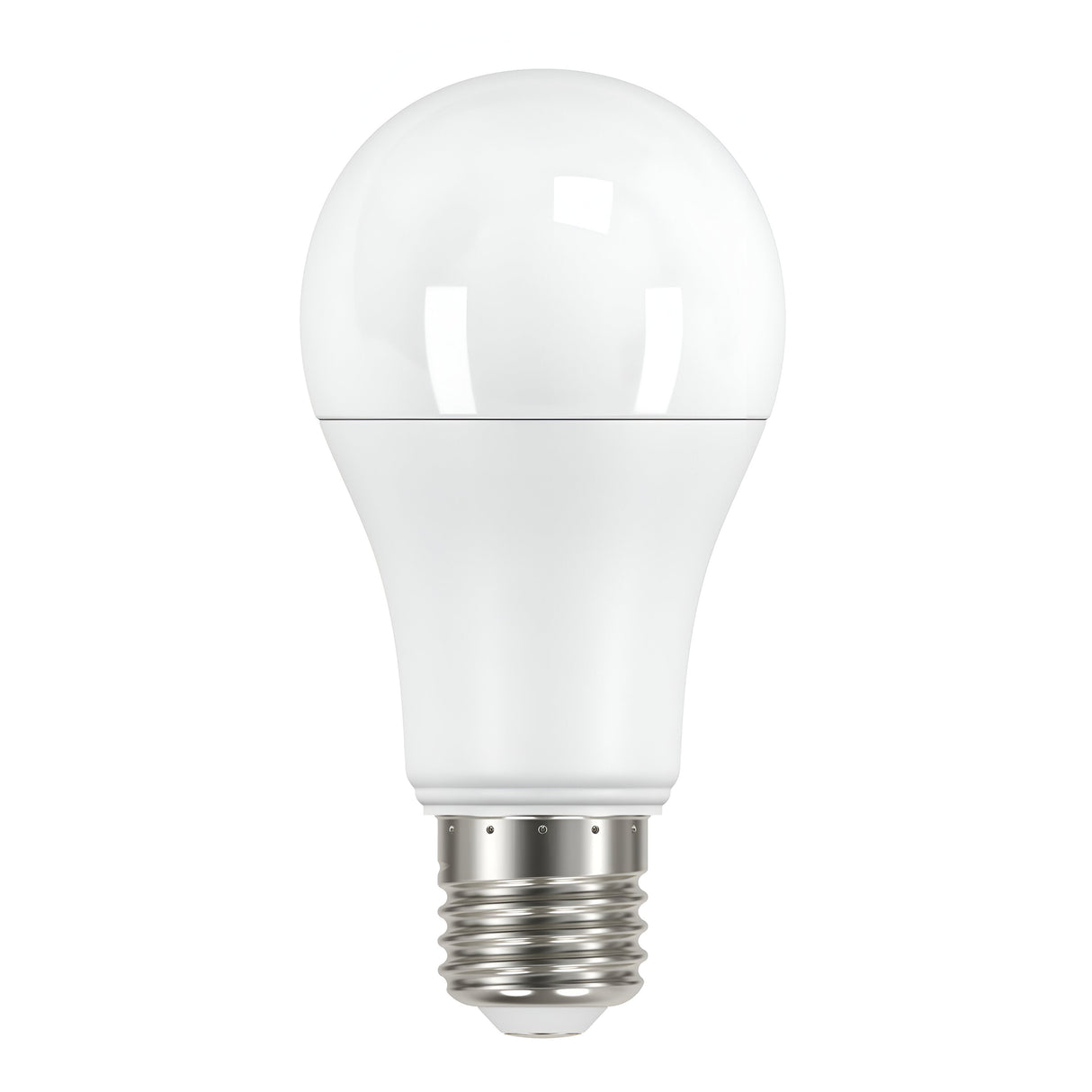 Image of an Energizer 9.7W Non-Dimmable LED GLS Bulb with an E27 silver screw base and white frosted finish, featuring RGB+W technology and accompanied by a remote control. The bulb stands vertically against a plain white background, highlighting its modern innovation while maintaining its classic design.