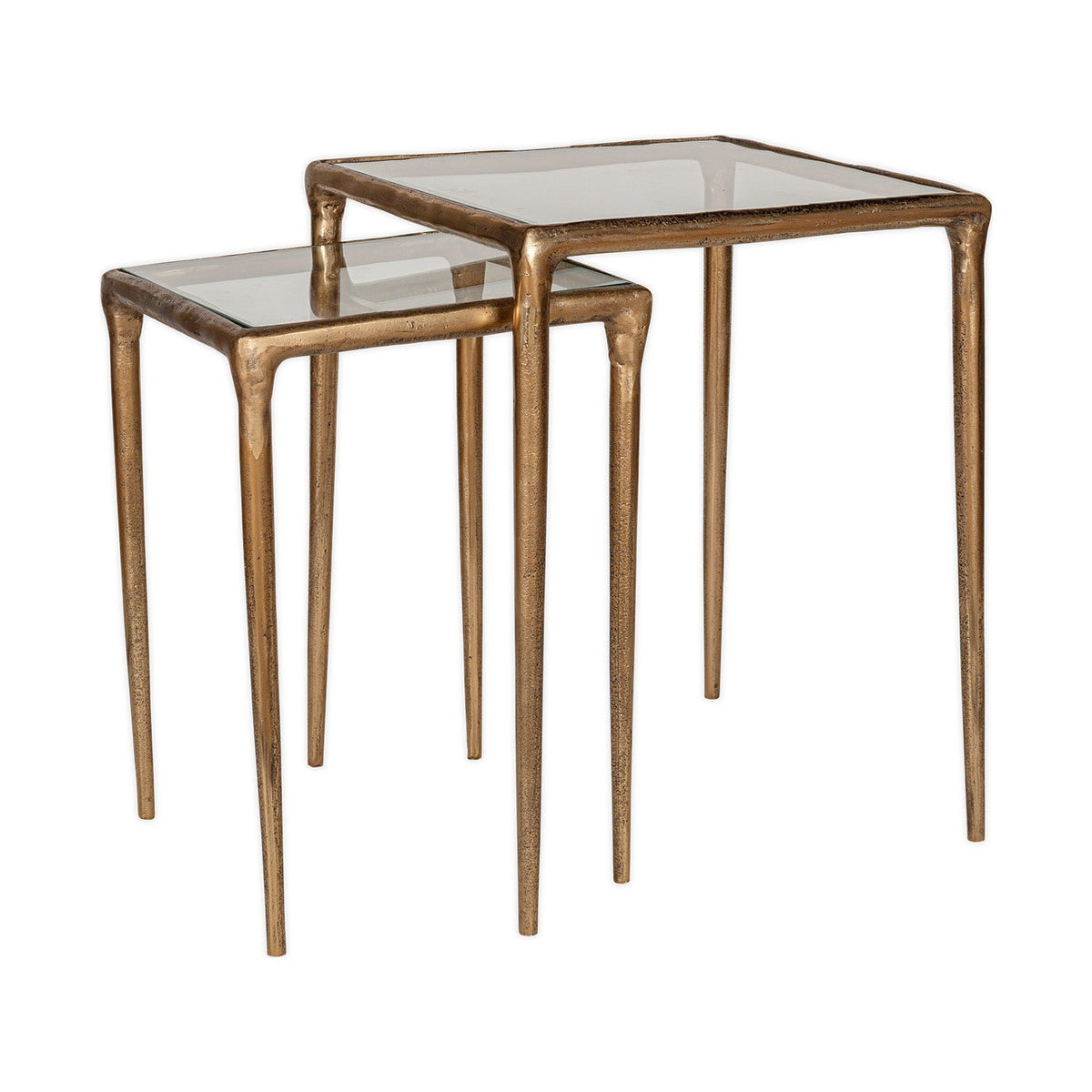 Gilasi Glass Top Nest of 2 Side Tables - Antique Brass