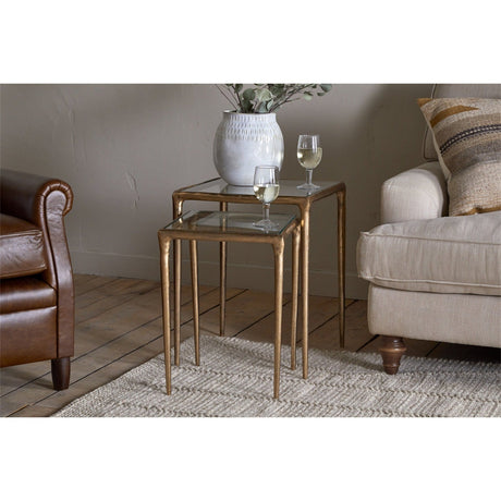 Gilasi Glass Top Nest of 2 Side Tables - Antique Brass