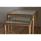 Gilasi Glass Top Nest of 2 Side Tables - Antique Brass