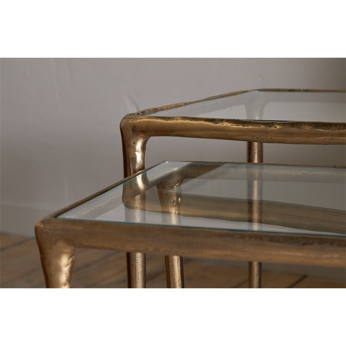 Gilasi Glass Top Nest of 2 Side Tables - Antique Brass