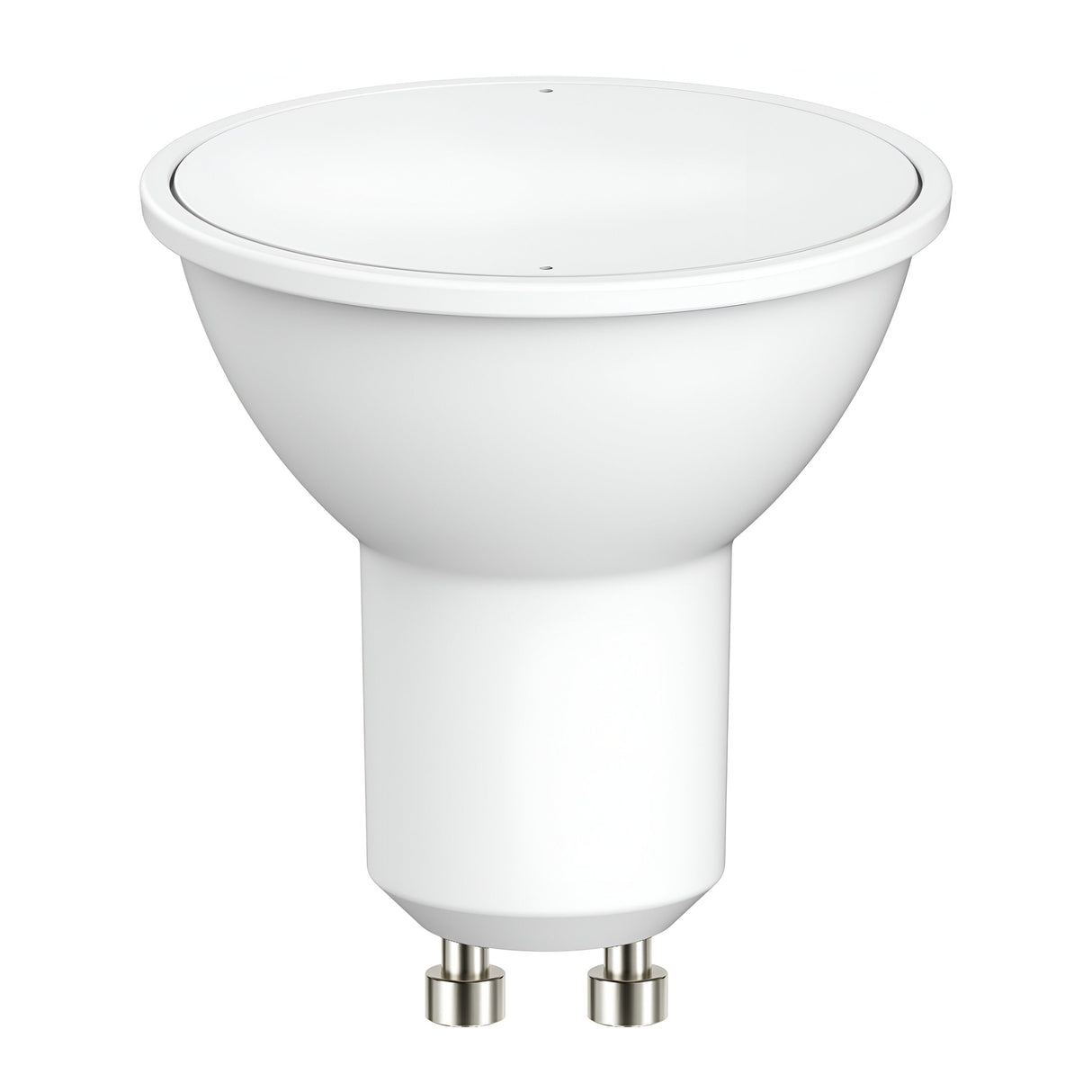 Image of an Eveready 3.1W GU10 Non-Dimmable LED Bulb in Warm White (3000K) with a GU10 base, displayed against a white background. The bulb features a round, smooth surface with a slightly recessed top and two metal prongs at the bottom for connection. Enjoy energy-efficient lighting and warm white illumination in this sleek design.
