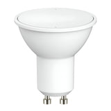 The Eveready 3.1W GU10 Non-Dimmable LED Bulb in warm white, 3000K, showcases a smooth conical design with two metallic prongs at the base and emits a cozy warm white light against a plain background.