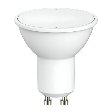 The Eveready 4.2W GU10 Non-Dimmable LED Bulb in warm white (3000K) offers a sleek white exterior with two metal prongs at the base, making it perfect for spotlight fixtures. Experience enhanced energy efficiency while beautifully illuminating your space with this two-pack set.