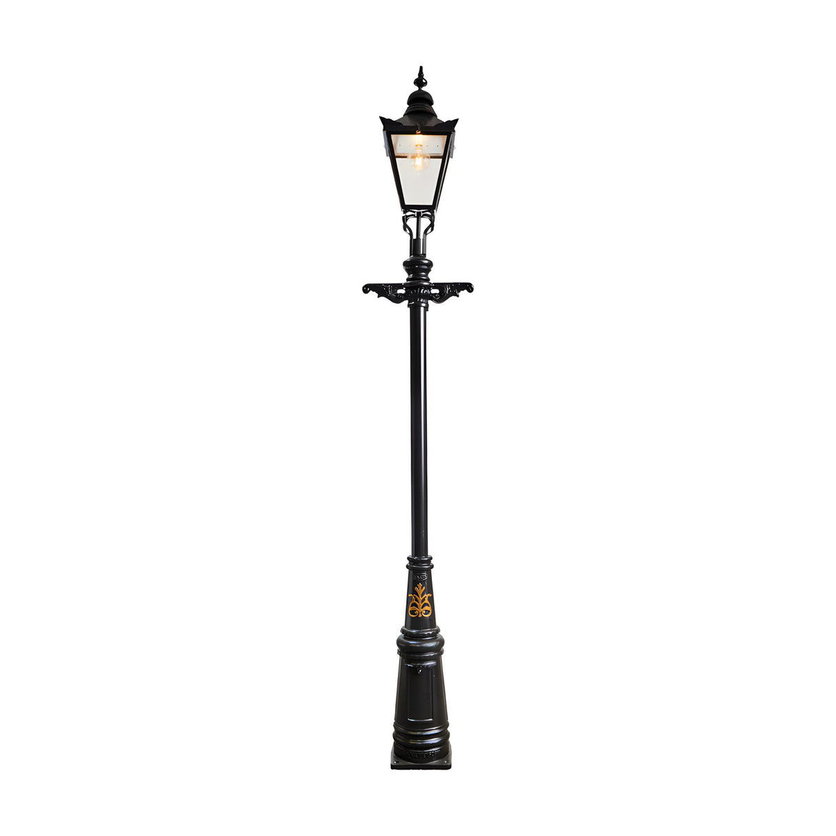 Victorian Cast Iron Lamp Post 3.5m in black, featuring a stepped base, tall shaft, and tapered four-sided lantern with finial, shown against a plain white background.