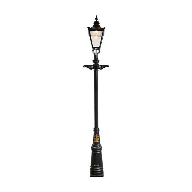 Victorian Cast Iron Lamp Post 3.5m in black, featuring a stepped base, tall shaft, and tapered four-sided lantern with finial, shown against a plain white background.