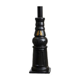 Victorian Cast Iron Lamp Post base in black, traditional style with decorative gold-toned motif and access door, shown on a plain white background.