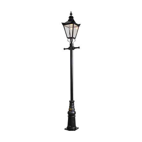 Victorian-style black cast iron lamp post, 3.3m tall, with a tapered four-sided lantern head, stepped crown, corner tips, cast finial, and decorative base, shown on a plain white background.