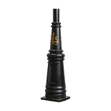 Victorian Cast Iron Lamp Post in black, tapered fluted column with ornate gold scrollwork, access door and square base, shown on a plain white background.