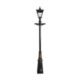 Victorian Cast Iron Lamp Post in black, 3.31m tall with a tapered four-sided lantern head, stepped crown, cast finial, and decorative wall-mount bracket, shown against a plain white background.