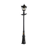 Victorian Cast Iron Lamp Post, 3.31m tall, black finish with a tapered four-sided lantern head, decorative scrollwork on the pole, and a stepped base, shown against a plain white background.