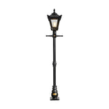 Victorian Cast Iron Lamp Post in black, 1.4m tall with a tapered four-sided lantern head, stepped crown, cast finial and decorative cross arms on a slender post, shown on a plain white background.
