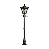 Victorian cast iron lamp post in black, 1.4m tall with a tapered four-sided lantern head, cast finial and clear glass panels, shown on a plain white background.