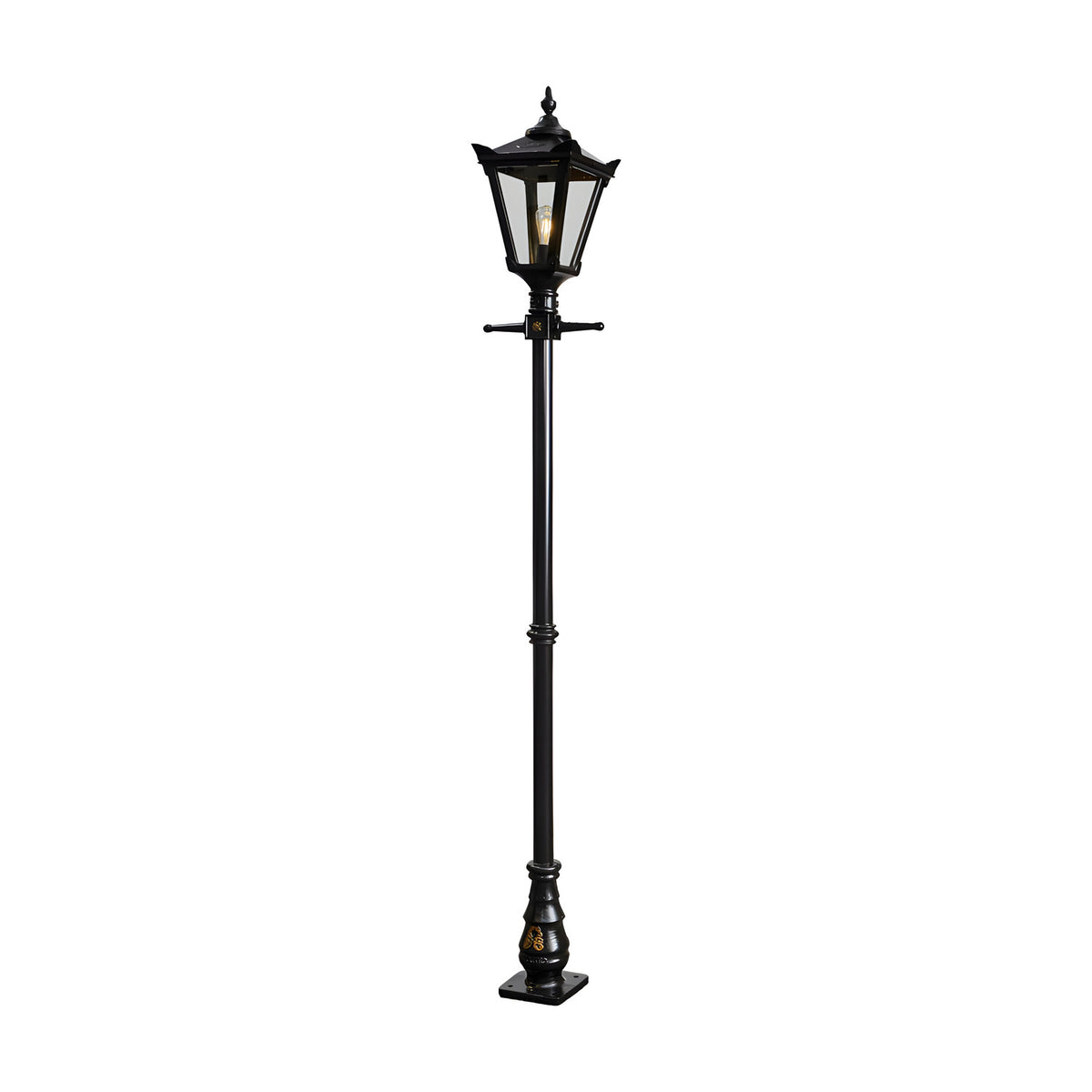 Victorian Cast Iron Lamp Post 2.6m in black, featuring a tapered four-sided lantern head with stepped crown and cast finial atop a decorative base, shown on a plain white background.