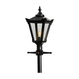 Victorian Cast Iron Lamp Post 2.6m in black, single-light lantern head with glass panels, stepped crown and cast finial atop a decorative post, shown against a plain white background.