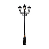 Victorian cast iron triple-headed lamp post in black, 3.5m tall with tapered lantern heads, scrolled brackets and a decorative base, shown against a plain white background.