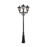 Victorian cast iron triple-headed lamp post in black, 3.5m tall with three lantern heads, scrolled brackets, and a decorative base, shown on a plain white background.