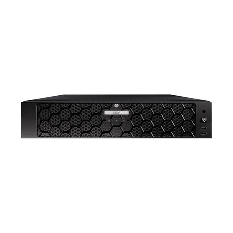 ESP HDview 64 Channel 8TB 4K NVR in black rack-mount casing with mesh front panel, ESP logo, status light and USB ports on a white background.