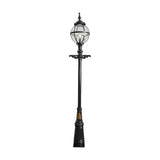 Victorian Cast Iron Globe Lamp Post in black, 3.6m tall with a caged glass globe shade atop a decorative traditional column base, shown on a plain white background.