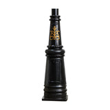 Victorian Cast Iron Globe Lamp Post base in black, tapered traditional design with gold scroll motif and access panel, shown against a plain white background.