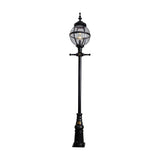 Victorian Cast Iron Globe Lamp Post, 3.28m tall in black, featuring a caged glass globe atop a tall traditional post on a square base, shown on a plain white background.
