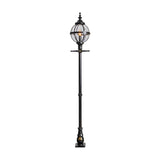 Victorian Cast Iron Globe Lamp Post, 2.7m tall in black, featuring a spherical banded-cage glass globe atop a slender fluted post with ornate base, shown against a plain white background.