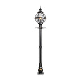 Victorian-style black cast iron globe lamp post, 2.5m tall with a banded glass globe shade and ornate scrolled base, shown on a plain white background.