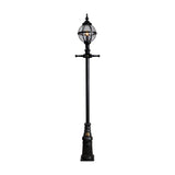 Victorian Manor cast iron globe lamp post in black, 3m traditional column with banded cage globe shade on a moulded base, shown on a plain white background.