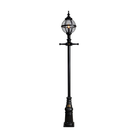 Victorian Manor cast iron globe lamp post in black, 3m traditional column with banded cage globe shade on a moulded base, shown on a plain white background.
