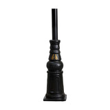 Victorian Manor cast iron lamp post base in black with decorative banded column and black pole, shown on a plain white background.